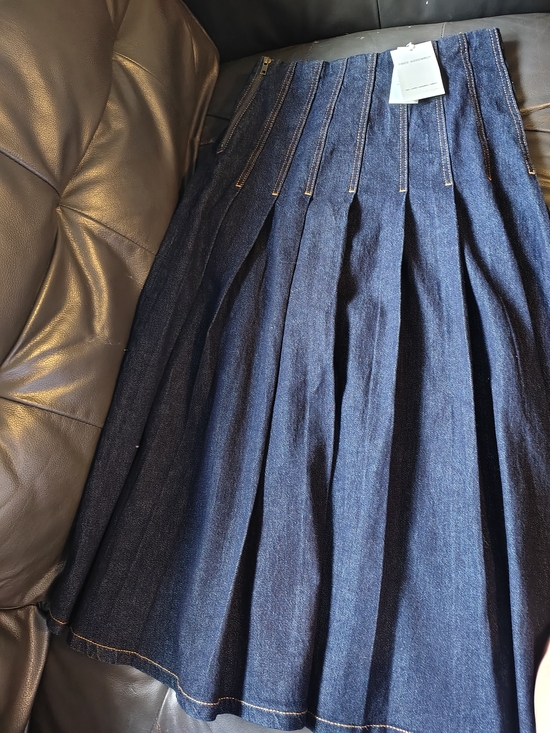 Free Assembly Dresses & Skirts - Pleated Dark Blue Denim A-Line Skirt